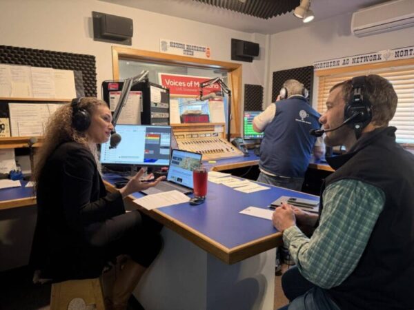 An in-studio radio interview.